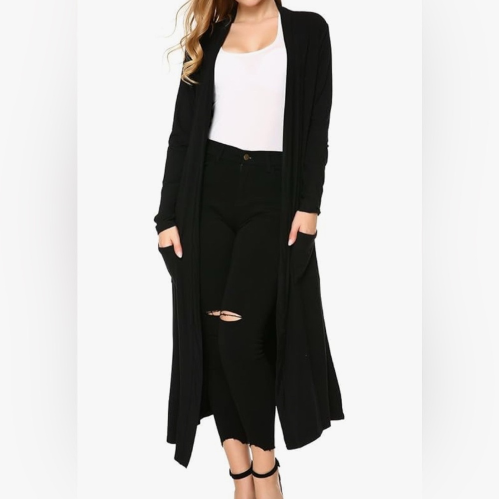 Mixfeer Womens Knit Cardigan Maxi Open Front Lightweight Long Sleeve Black XXL